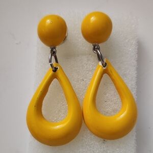 Vintage Yellow Teardrop Drop Earrings, Fashion Earrings